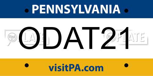 ODAT21 Pennsylvania License Plate