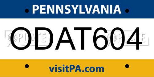 ODAT604 Pennsylvania License Plate
