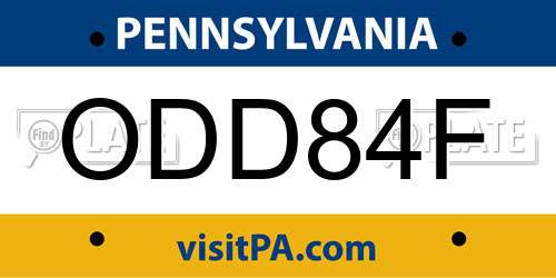 ODD84F Pennsylvania License Plate
