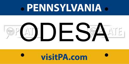 ODESA Pennsylvania License Plate