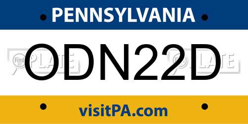 ODN22D Pennsylvania License Plate