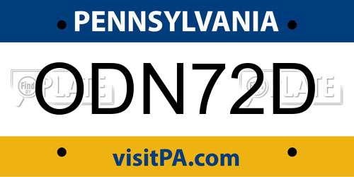 ODN72D Pennsylvania License Plate