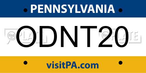 ODNT20 Pennsylvania License Plate
