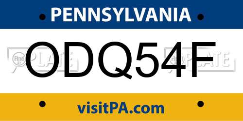 ODQ54F Pennsylvania License Plate