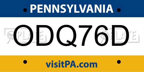 ODQ76D Pennsylvania License Plate