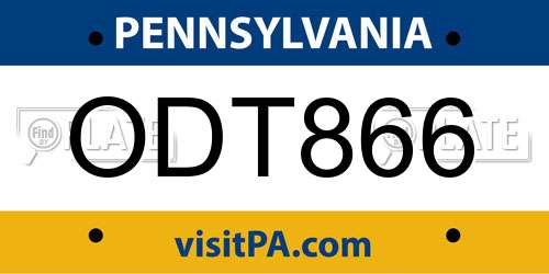 ODT866 Pennsylvania License Plate
