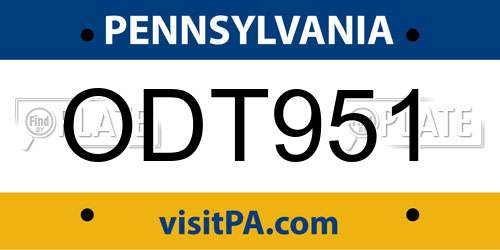 ODT951 Pennsylvania License Plate