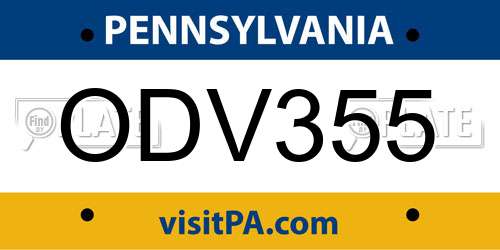ODV355 Pennsylvania License Plate
