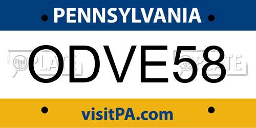 ODVE58 Pennsylvania License Plate