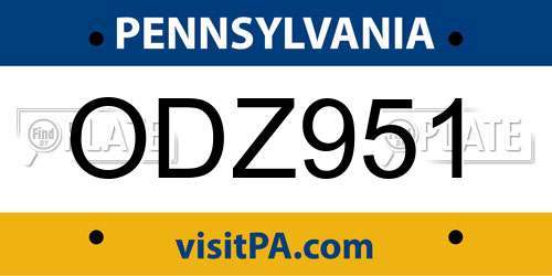 ODZ951 Pennsylvania License Plate
