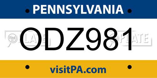 ODZ981 Pennsylvania License Plate