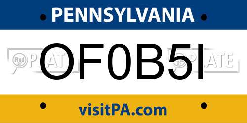 OF0B5I Pennsylvania License Plate