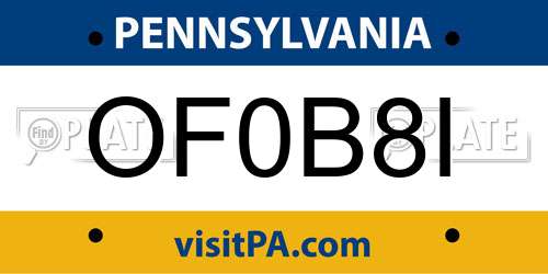 OF0B8I Pennsylvania License Plate