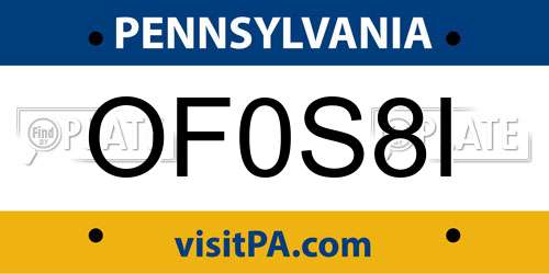 OF0S8I Pennsylvania License Plate