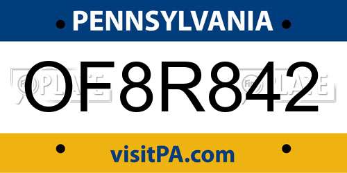 OF8R842 Pennsylvania License Plate