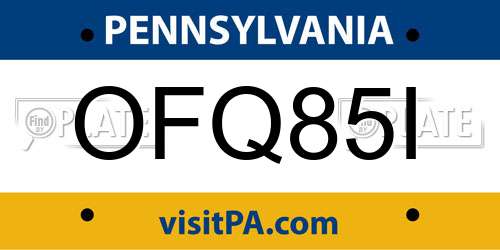 OFQ85I Pennsylvania License Plate