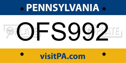OFS992 Pennsylvania License Plate