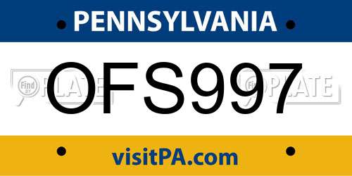 OFS997 Pennsylvania License Plate