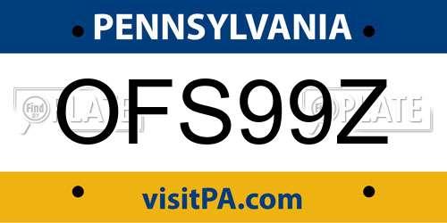 OFS99Z Pennsylvania License Plate