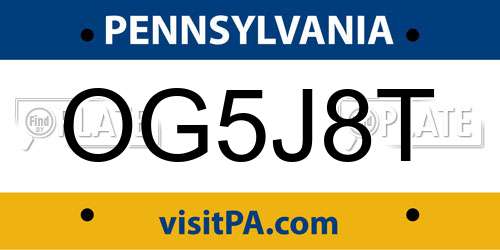 OG5J8T Pennsylvania License Plate