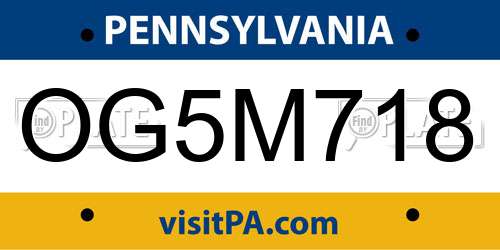 OG5M718 Pennsylvania License Plate