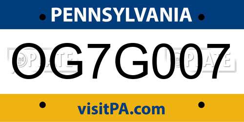 OG7G007 Pennsylvania License Plate