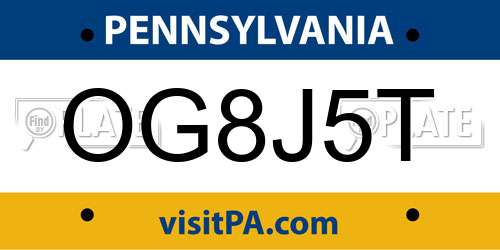 OG8J5T Pennsylvania License Plate