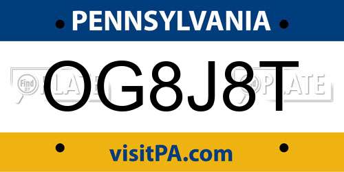OG8J8T Pennsylvania License Plate