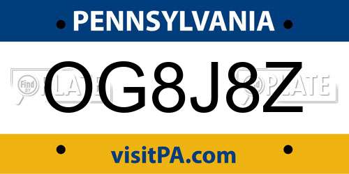 OG8J8Z Pennsylvania License Plate