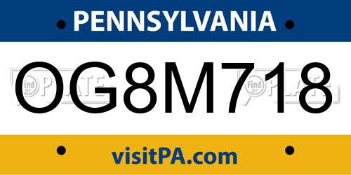 OG8M718 Pennsylvania License Plate