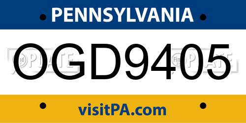 OGD9405 Pennsylvania License Plate