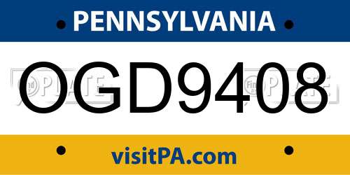 OGD9408 Pennsylvania License Plate