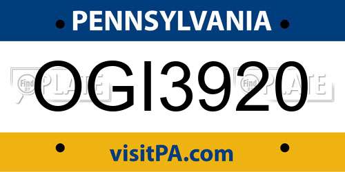 OGI3920 Pennsylvania License Plate