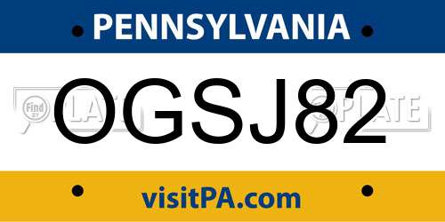 OGSJ82 Pennsylvania License Plate