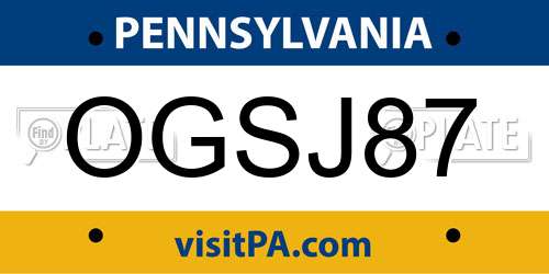 OGSJ87 Pennsylvania License Plate