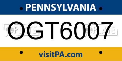 OGT6007 Pennsylvania License Plate
