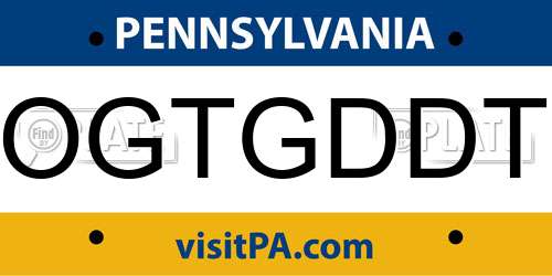 OGTGDDT Pennsylvania License Plate