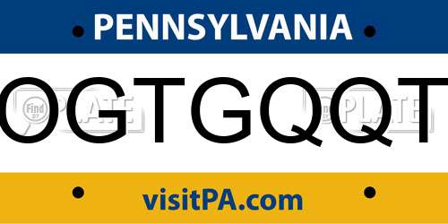 OGTGQQT Pennsylvania License Plate
