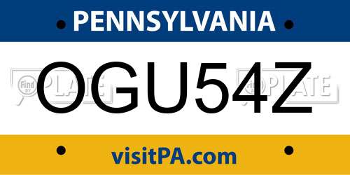 OGU54Z Pennsylvania License Plate