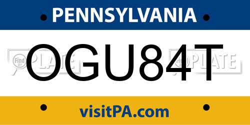OGU84T Pennsylvania License Plate