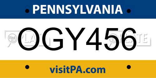 OGY456 Pennsylvania License Plate