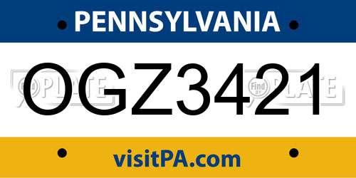 OGZ3421 Pennsylvania License Plate