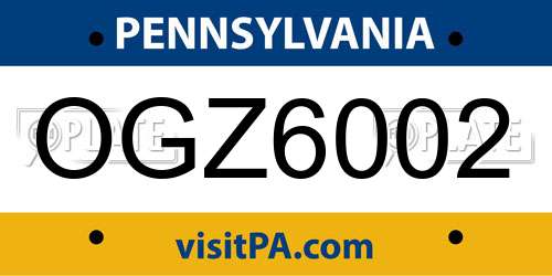 OGZ6002 Pennsylvania License Plate
