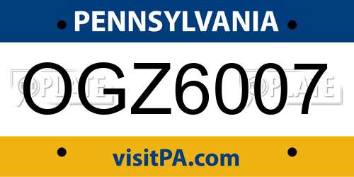 OGZ6007 Pennsylvania License Plate