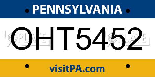 OHT5452 Pennsylvania License Plate