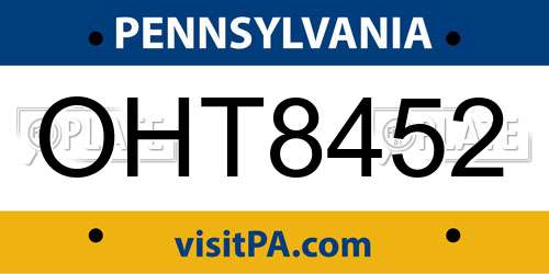 OHT8452 Pennsylvania License Plate