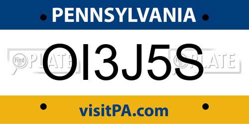 OI3J5S Pennsylvania License Plate