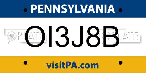 OI3J8B Pennsylvania License Plate