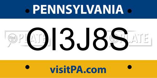 OI3J8S Pennsylvania License Plate