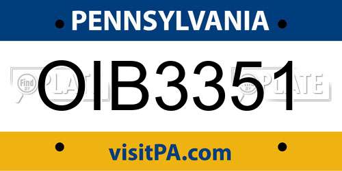 OIB3351 Pennsylvania License Plate
